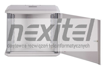 Szara szafa wisząca rack 19"  9UX600X600 IP30 ŚCIANY BOCZNE OTWIERANE DRZWI PEŁNE RAL 7035 SZARY