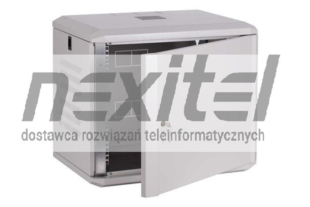 Szara szafa wisząca rack 19"  9UX600X600 IP30 ŚCIANY BOCZNE OTWIERANE DRZWI PEŁNE RAL 7035 SZARY
