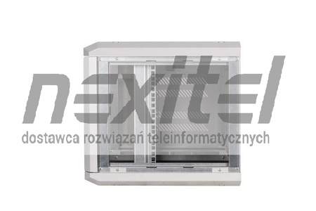 Szara szafa wisząca rack 19"  DWUCZĘŚCIOWA 6UX600X600 IP30 ŚCIANY BOCZNE OTWIERANE DRZWI Z SZYBĄ RAL 7035
