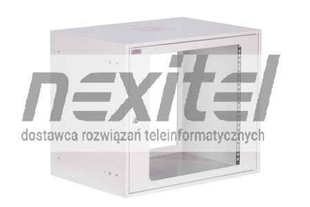 Szara szafa wisząca rack 19" SIMPLE 9UX555X400 IP30 ŚCIANY BOCZNE PEŁNE DRZWI Z SZYBĄ SZARA