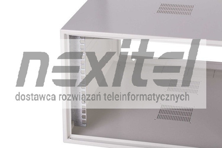 Szara szafa wisząca rack 19" SIMPLE 6UX555X600 IP30 ŚCIANY BOCZNE PEŁNE DRZWI Z SZYBĄ SZARA
