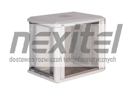 Szara szafa wisząca rack 19" DWUCZĘŚCIOWA 9UX400 ŚCIANY BOCZNE OTWIERANE DRZWI PRZESZKLONE SZARA RAL 7035