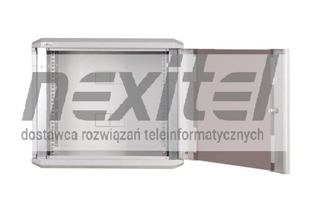 Szara szafa wisząca rack 19" 9UX400 IP30 Z DRZWIAMI PRZESZKLONYMI ŚCIANY BOCZNE OTWIERANE SZARA 7035