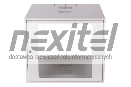 Szara szafa wisząca rack 19" SIMPLE 9UX555X600 IP30 ŚCIANY BOCZNE PEŁNE DRZWI Z SZYBĄ RAL 7035 SZARA