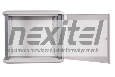 Szara szafa wisząca rack 19"  9UX600X600 IP30 ŚCIANY BOCZNE OTWIERANE DRZWI PEŁNE RAL 7035 SZARY