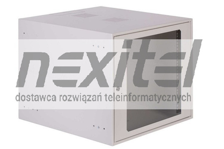 Szara szafa wisząca rack 19" SIMPLE 9UX555X600 IP30 ŚCIANY BOCZNE PEŁNE DRZWI Z SZYBĄ RAL 7035 SZARA