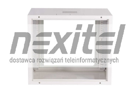 Szara szafa wisząca rack 19" SIMPLE 9UX555X400 IP30 ŚCIANY BOCZNE PEŁNE DRZWI Z SZYBĄ SZARA