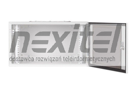 Szara szafa wisząca rack 19"  9UX400 IP54 ŚCIANY BOCZNE PEŁNE DRZWI PRZESZKLONE WEWNĘTRZNA SZARA