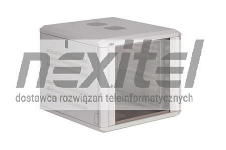 Szara szafa wisząca rack 19" DWUCZĘŚCIOWA 9UX600X600 IP30 ŚCIANY BOCZNE OTWIERANE DRZWI Z SZYBĄ RAL 7035