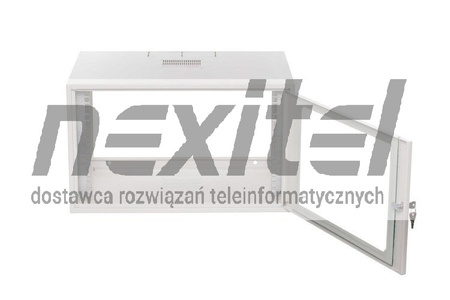 Szara szafa wisząca rack 19" SIMPLE 6UX555X400 IP30 ŚCIANY BOCZNE PEŁNE DRZWI Z SZYBĄ SZARA