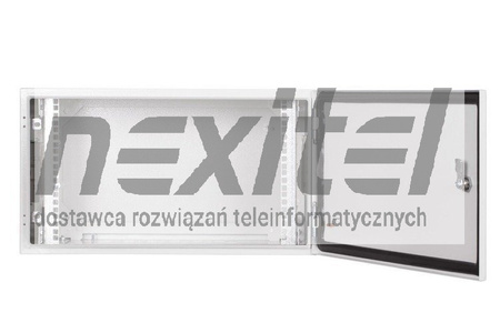 Szara szafa rack wisząca rack 19" 6UX600X400 IP54 ŚCIANY BOCZNE PEŁNE DRZWI PEŁNE WEWNĘTRZNA RAL 7035 