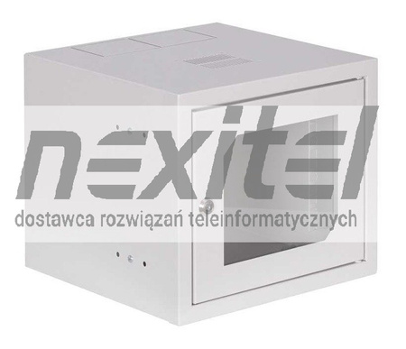 Szara szafa rack wisząca 10" 4Ux310x300 IP30 Drzwi z szybą RAL 7035 szary