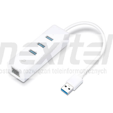 Karta sieciowa Ethernet do USB 3.0 z 3-portowym Hubem USB 3.0