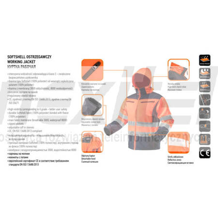 Kurtka robocza ostrzegawcza softshell z kapturem, pomarańczowa Neo Tools 81-701