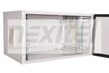 Szara szafa rack wisząca rack 19" 6UX600X400 IP54 ŚCIANY BOCZNE PEŁNE DRZWI PEŁNE WEWNĘTRZNA RAL 7035 