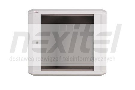 Szara szafa wisząca rack 19" DWUCZĘŚCIOWA 9UX600X600 IP30 ŚCIANY BOCZNE OTWIERANE DRZWI Z SZYBĄ RAL 7035