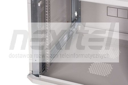 Szara szafa wisząca rack 19" DWUCZĘŚCIOWA 9UX600X600 IP30 ŚCIANY BOCZNE OTWIERANE DRZWI Z SZYBĄ RAL 7035